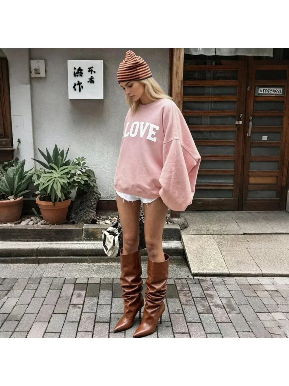 Women's Brown Fold Over Point Shark Slouchy Side Hidden Zipper Knee High Boots